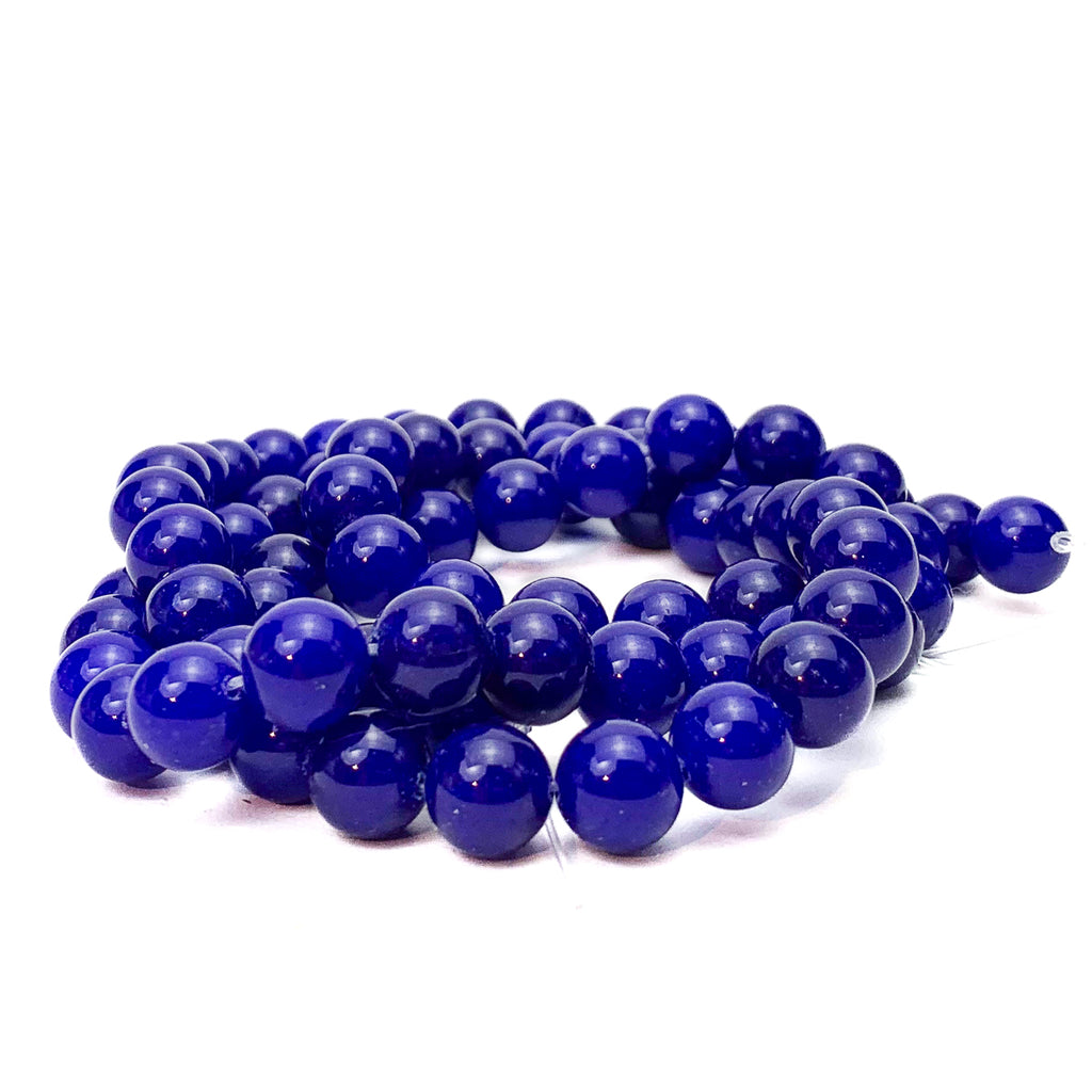 Dark Blue Agate 10mm Smooth Rounds Bead Strand