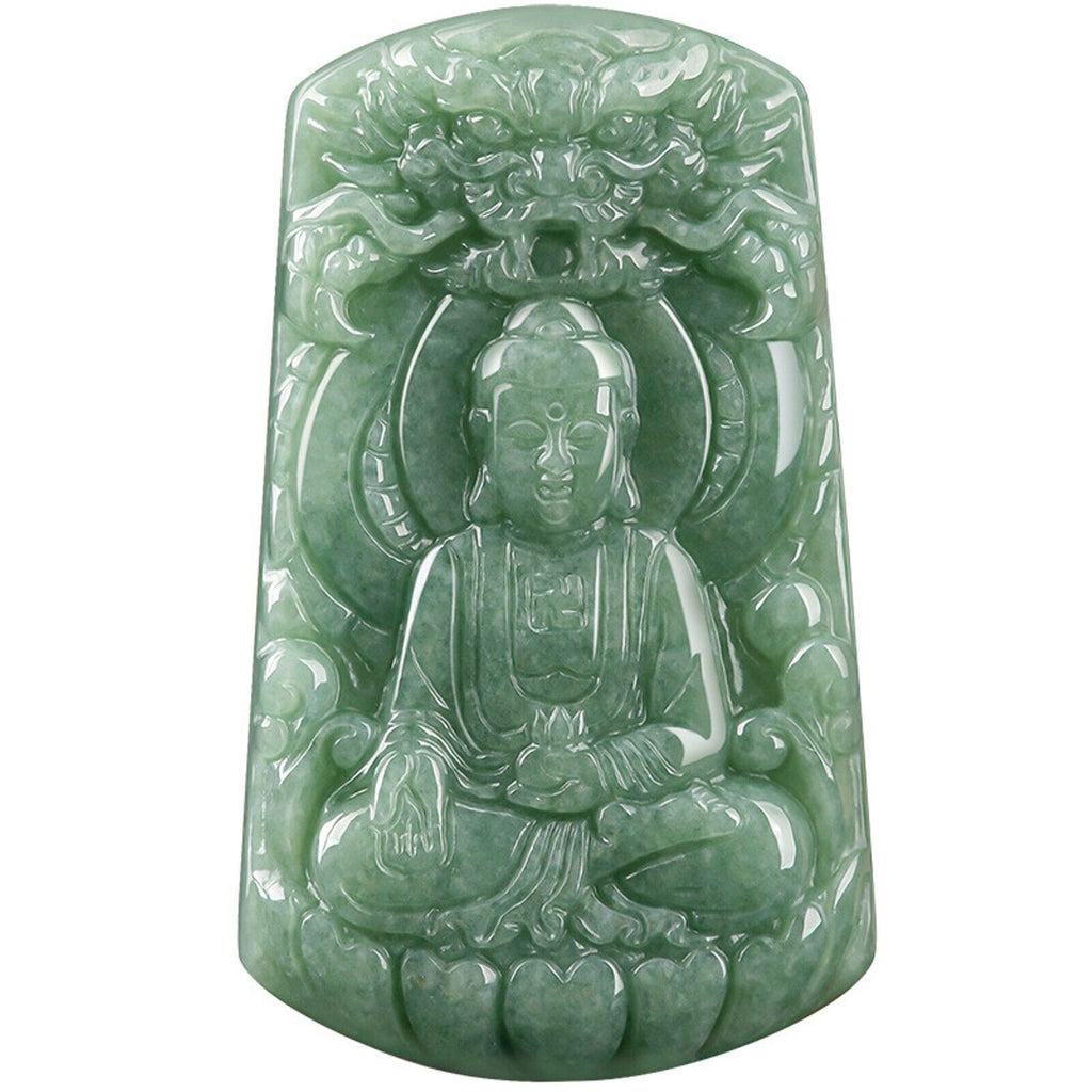Natural Grade A Jade Jadeite Dragon Buddha Square Pendant #37-1226