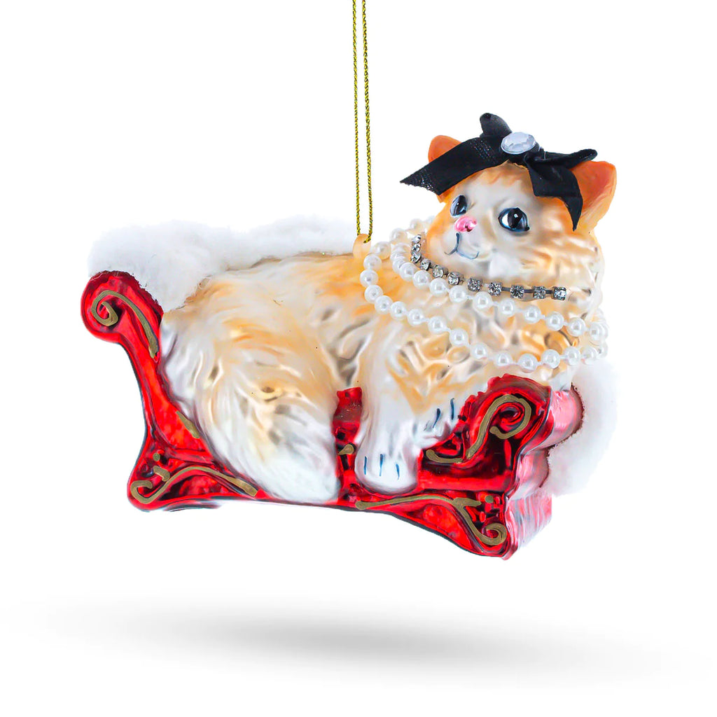 Come Up and See Me Sometime Kitty in Pearls Ornament