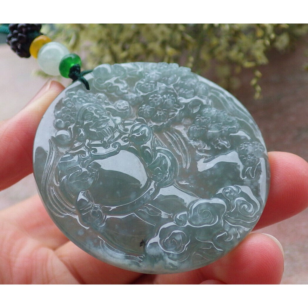 Certified Natural A Jade Jadeite Pendant Money God Caishen and Tree 财神 #27-1226