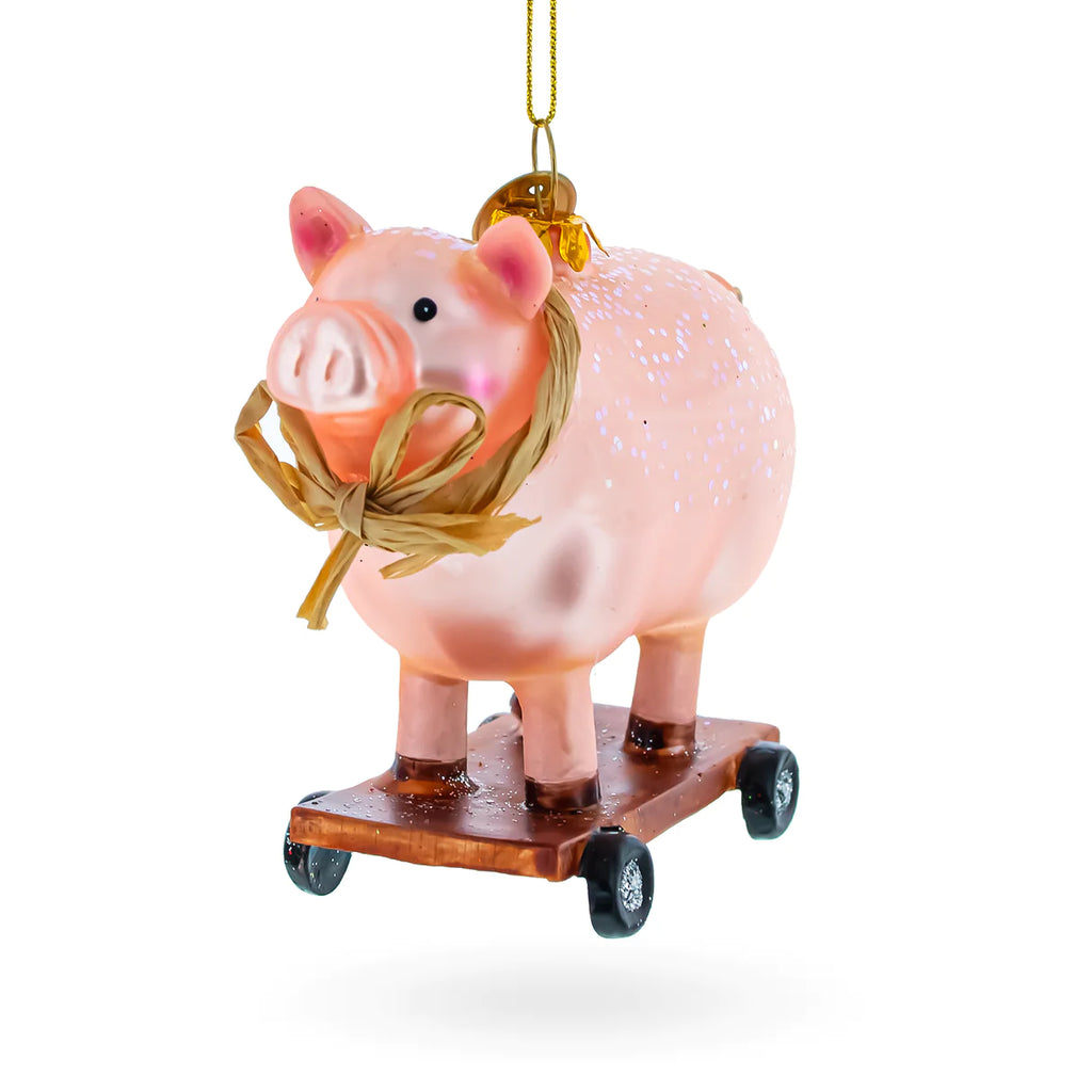 Piggy Riding Go Cart Ornament