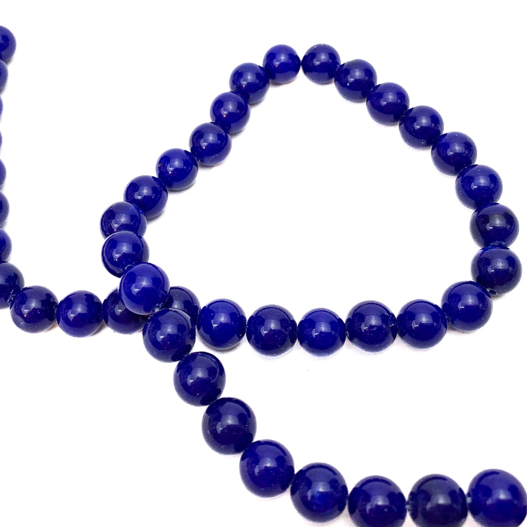 Dark Blue Agate 8mm Smooth Rounds Bead Strand