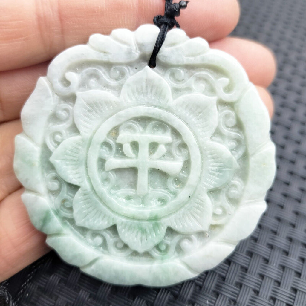 Certified Green Lavender Natural A Jadeite Double Face Flower Yu Symbol Safety Pendant #140/1226