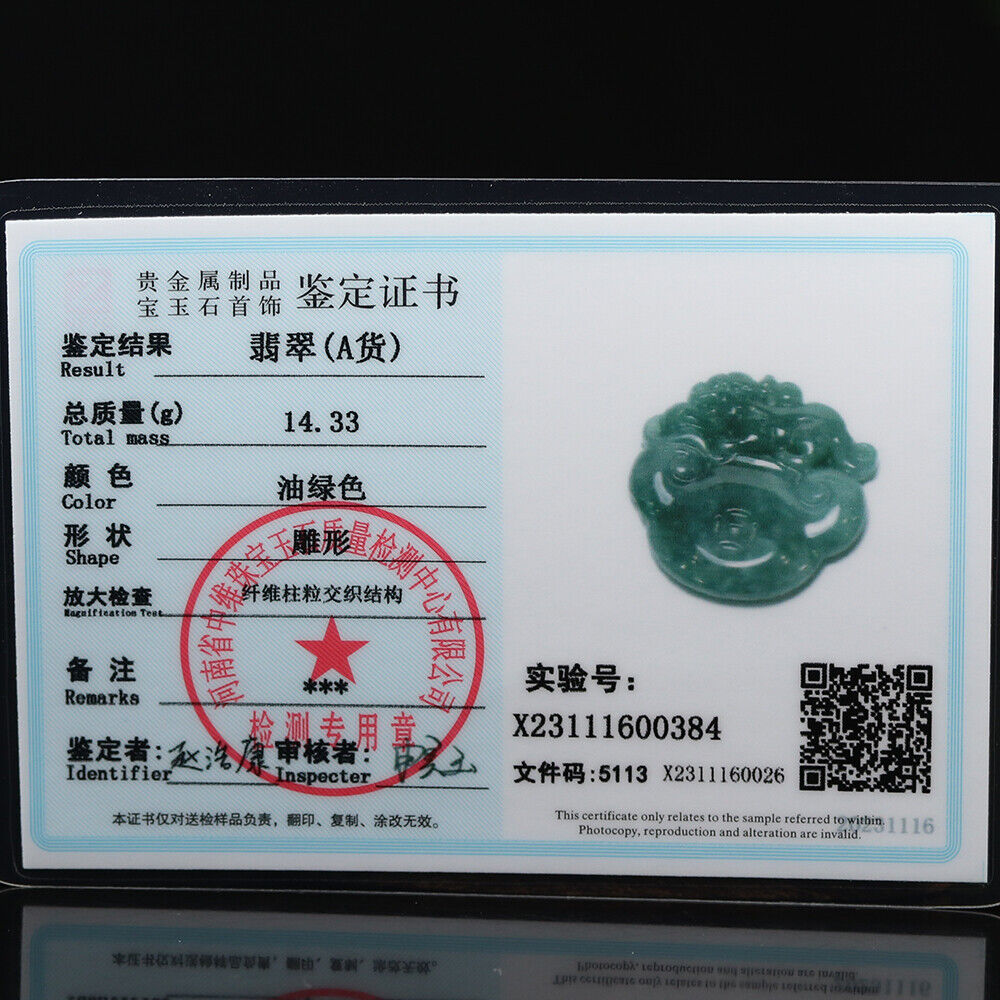 Certified Grade A Oil Green Natural Jadeite Jade Pendant Dragon Burma Jade 15