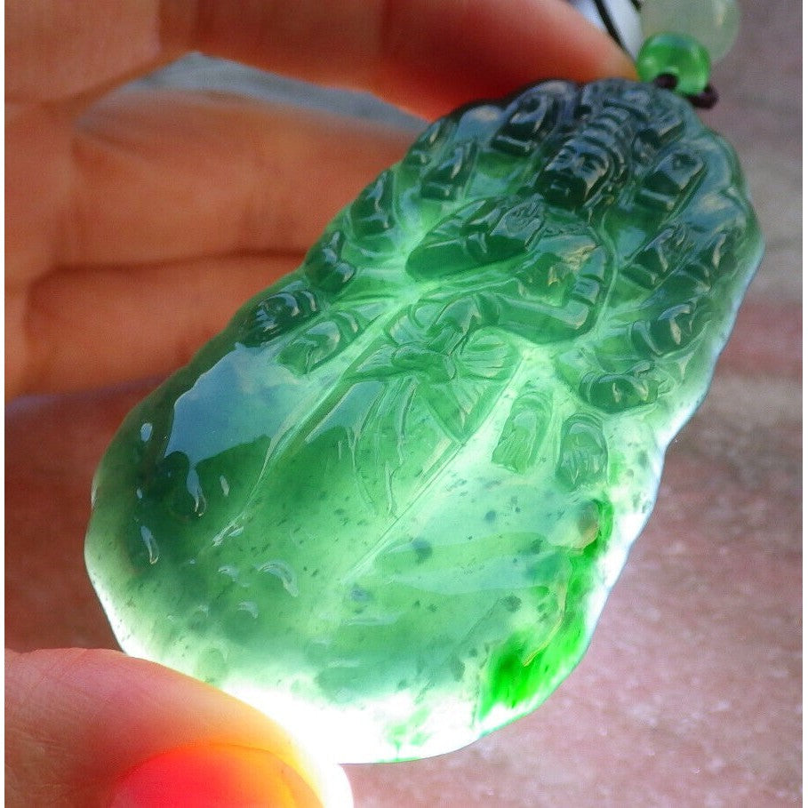 Certified Icy Dark Green Natural A Jade Pendant Guanyin Kwan Yin #613-0303