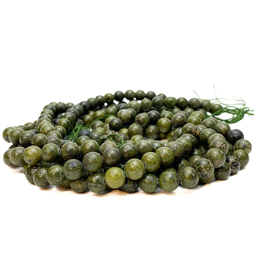 Jade with Pyrite 8mm Smooth Rounds Bead Strand
