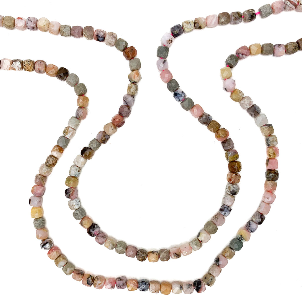 Pink Opal 5mm Faceted Cubes Bead Strand