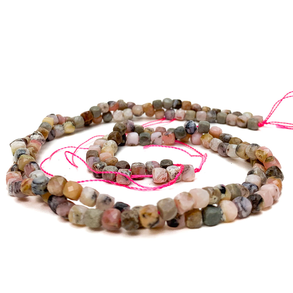 Pink Opal 5mm Faceted Cubes Bead Strand