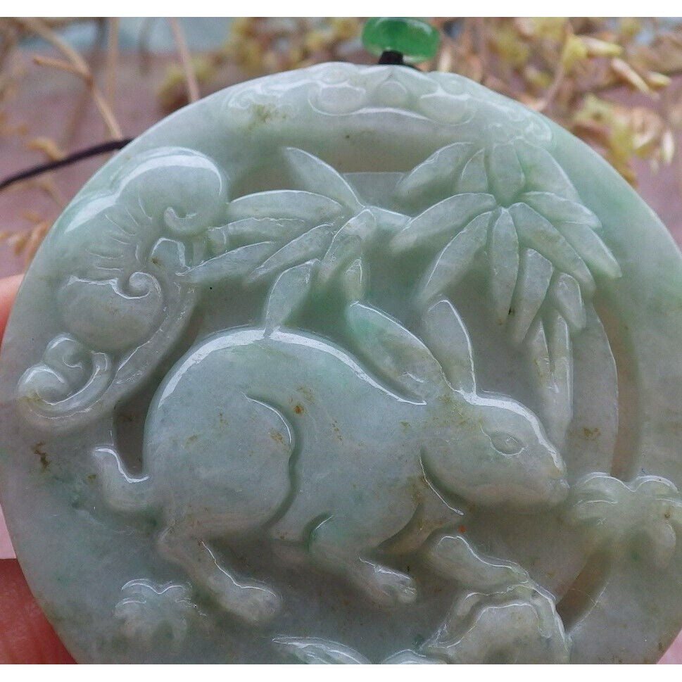 Certified A Jade Jadeite Pendant Rabbit Necklace 招财兔 #32-1226