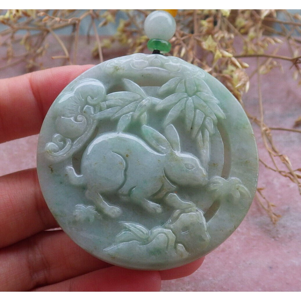 Certified A Jade Jadeite Pendant Rabbit Necklace 招财兔 #32-1226