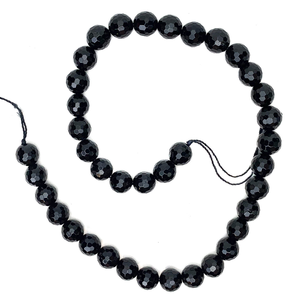 Black Spinel 10mm Faceted Rounds Bead Strand