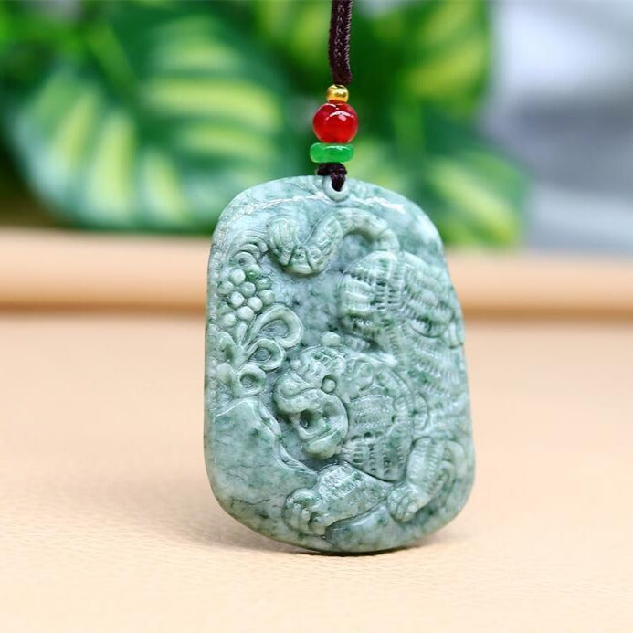 Burmese Jade Tiger Pendant Jewelry Carved Green Jadeite