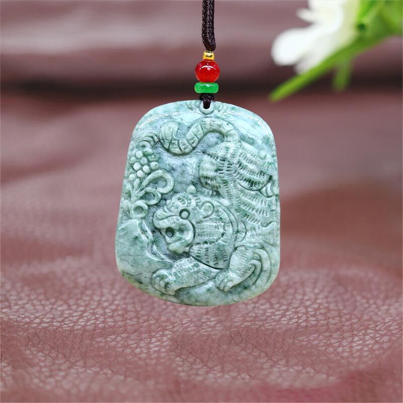 Burmese Jade Tiger Pendant Jewelry Carved Green Jadeite