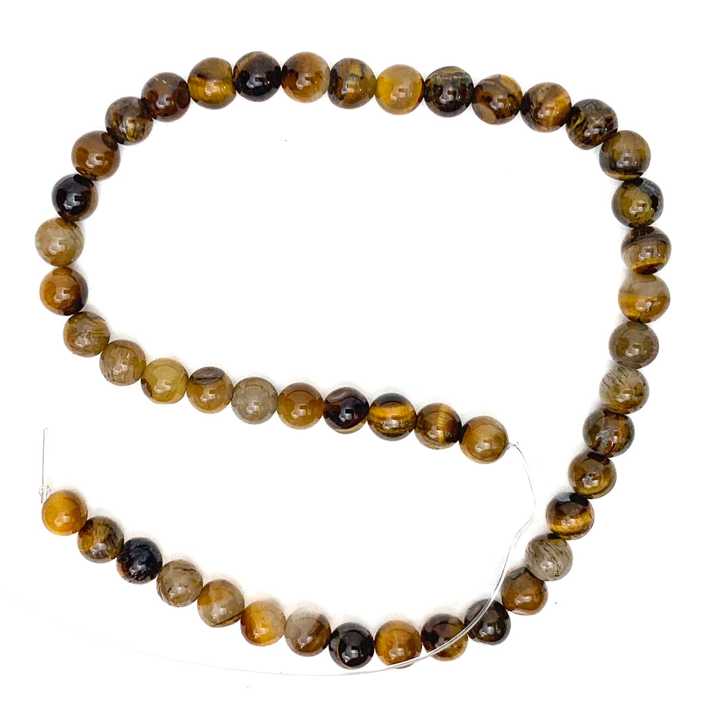 Tigers Eye / Iron 8mm Smooth Rounds Bead Strand
