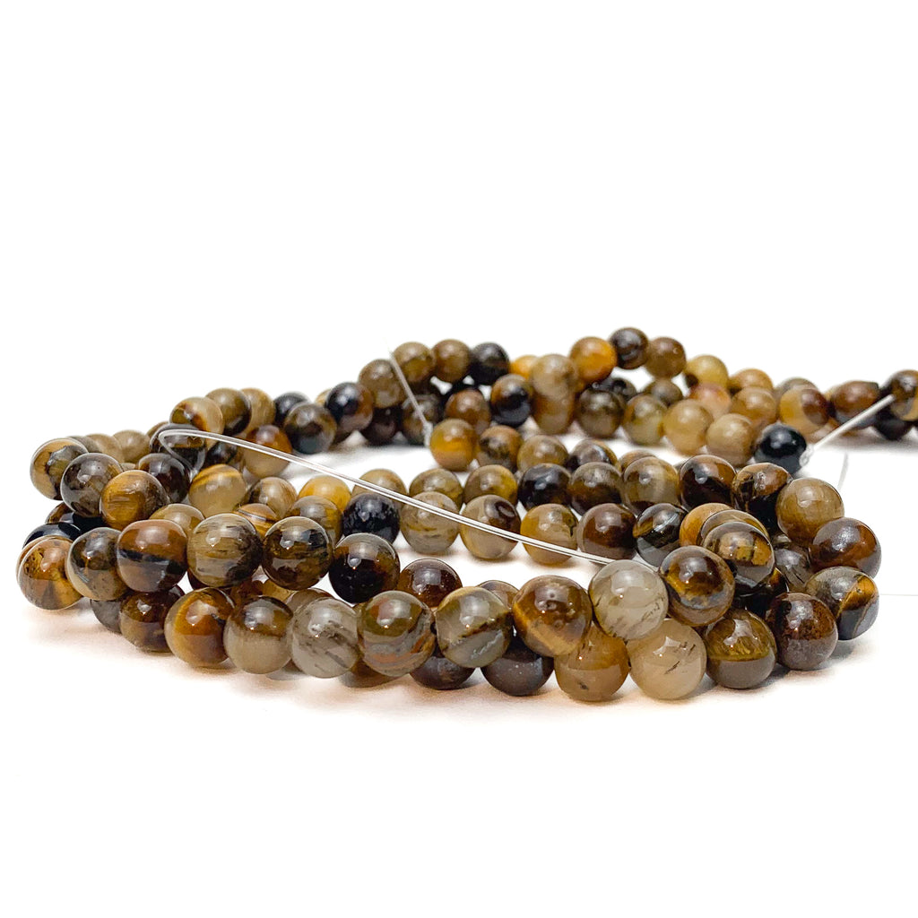 Tigers Eye / Iron 8mm Smooth Rounds Bead Strand