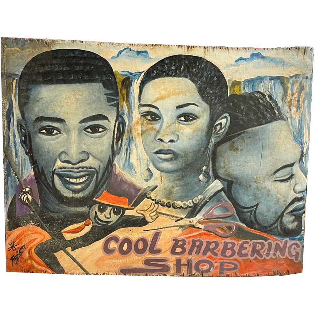 "Cool Barbering Shop" Hand-Painted African Barber Shop Sign #635