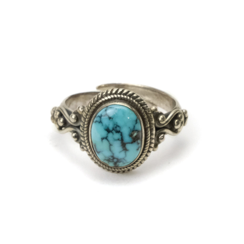 Tibetan Turquoise Sterling Silver Adjustable Ring 1