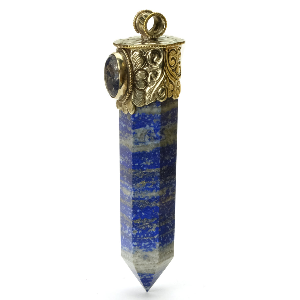 Lapis Lazuli Obelisk Pendant Large with Fine Raw Lapis Lazuli/ Pyrite Cabochon # 78