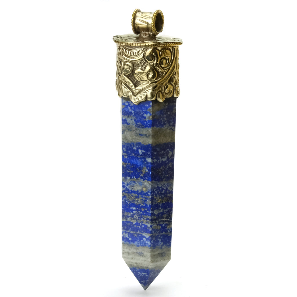 Lapis Lazuli Obelisk Pendant Large with Fine Raw Lapis Lazuli/ Pyrite Cabochon # 78