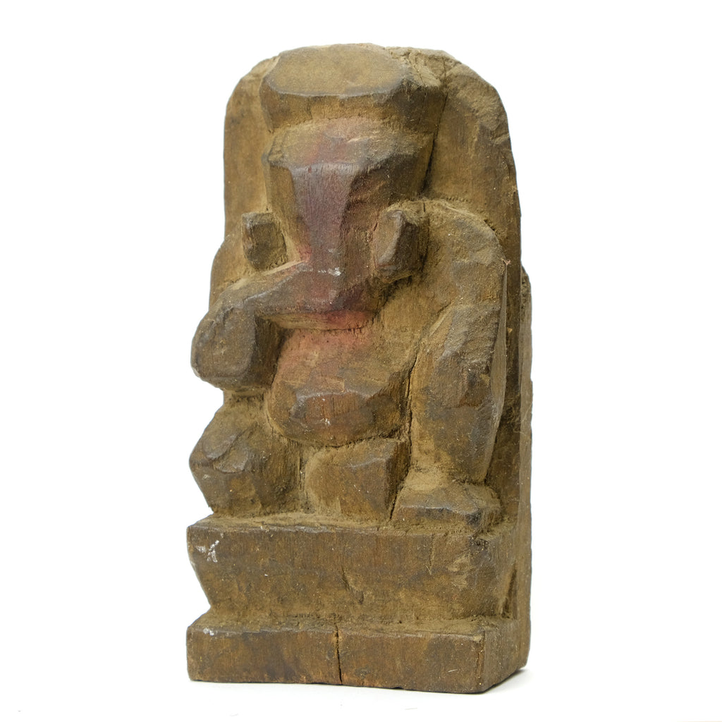 Lord Ganesha Cubist Style Acacia Wood Shrine Figure, India #47