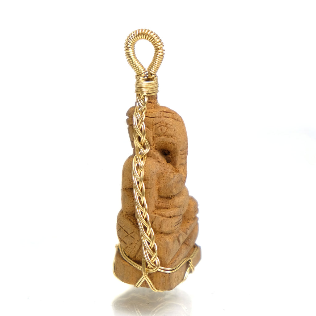 Ganesha Hand Carved Coconut Wood Wrapped with Brass Wire