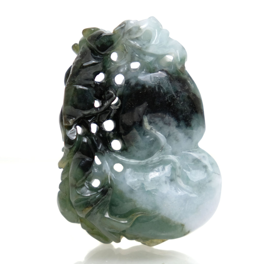 Jade Fine Nephrite Medicine Gourd Pendant with Guardian Animal #4