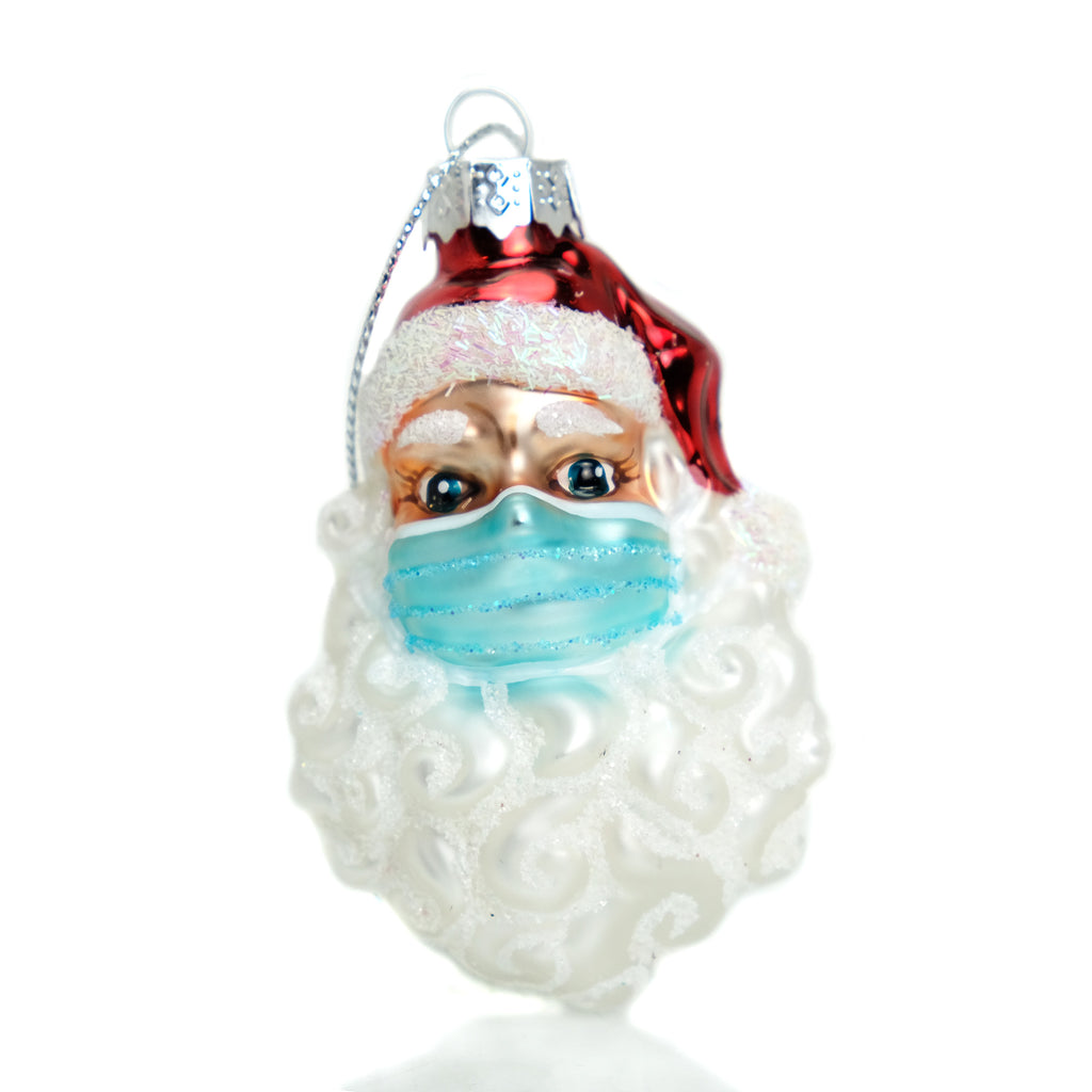 Santa with Face Mask Mini Ornament