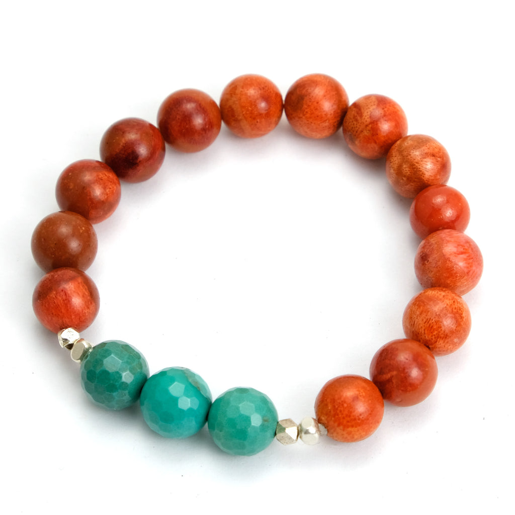 Coral and Chrysoprase Bracelet on Elastic Cord