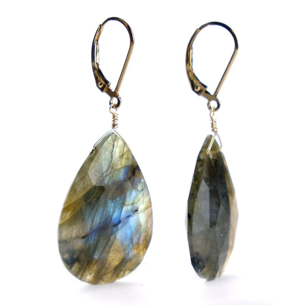 Labradorite Earrings with Gold Plated Latch Back #1