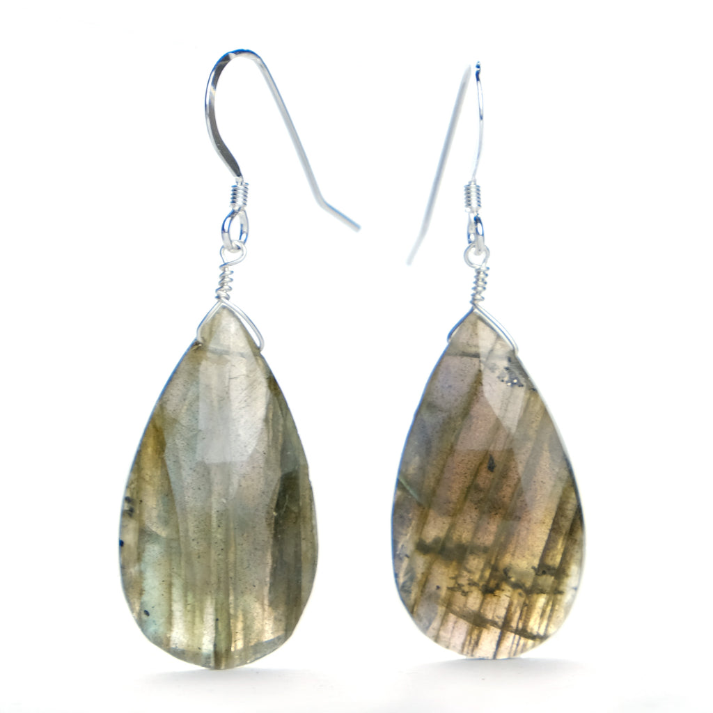 Labradorite Earrings with Sterling Silver French Ear Wires