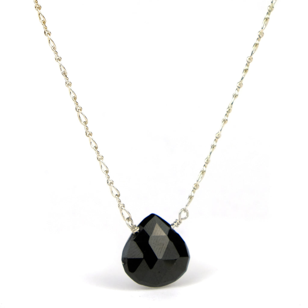 Black Spinel Necklace on Sterling Silver Chain with Sterling Silver Trigger Clasp
