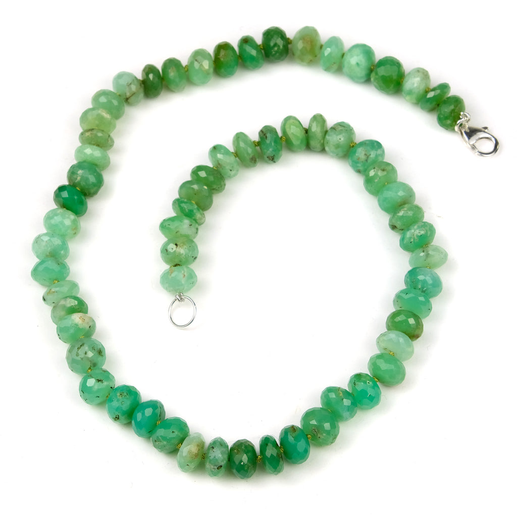 Chrysoprase Knotted Necklace with Sterling Silver Trigger Clasp