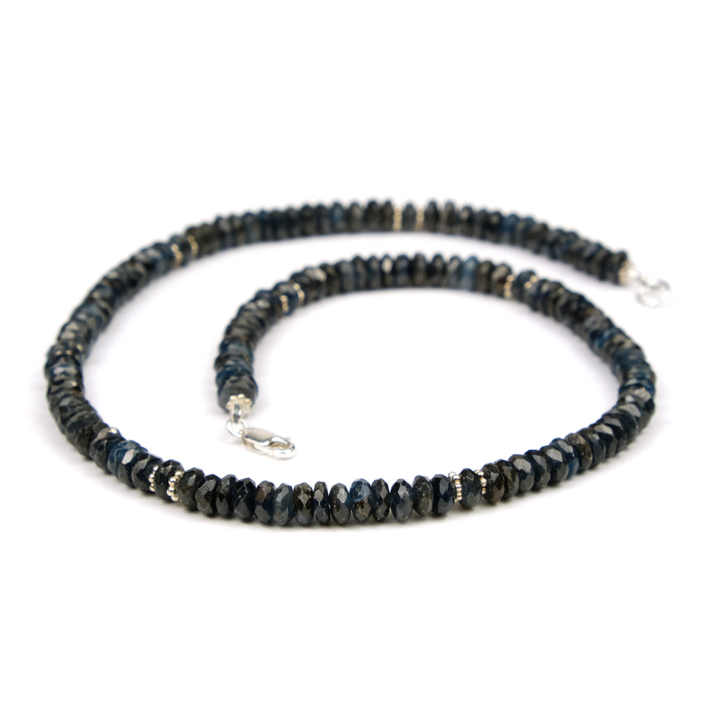 Kyanite Necklace with Silver Spacer Beads and Sterling Silver Lobster Claw Clasp