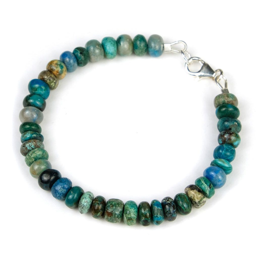 Chrysocolla 7mm Rondelle Bracelet with Sterling Silver Trigger Clasp