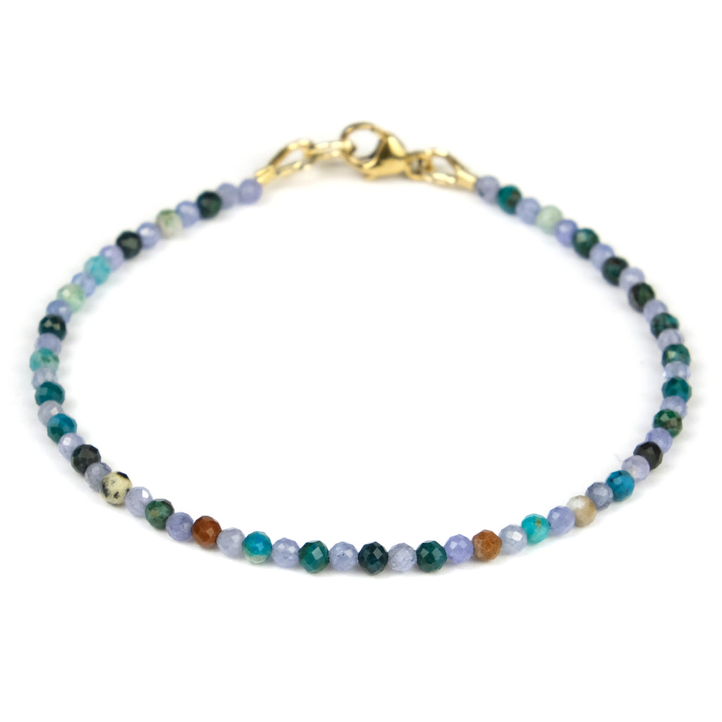 Chrysocolla + Tanzanite 2.5mm Faceted Round Bracelet with Gold Filled Trigger Clasp