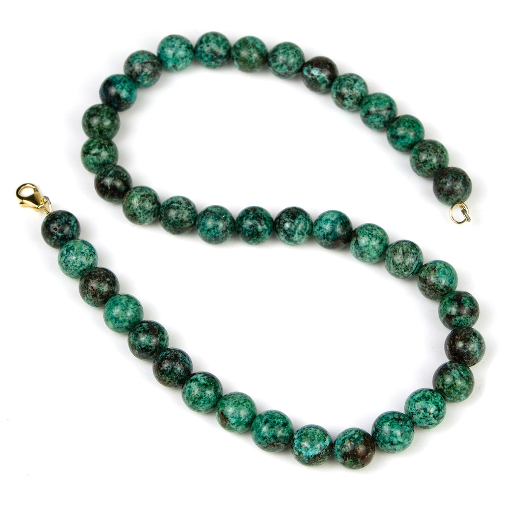 Chrysocolla 10mm Smooth Round Necklace with Gold Filled Trigger Clasp