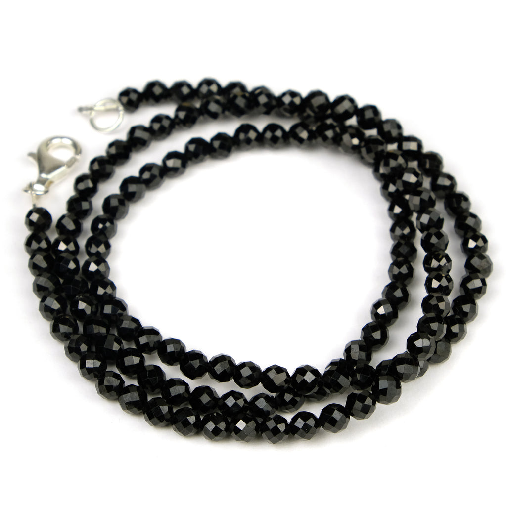 Black Tourmaline 4mm Faceted Round Necklace with Sterling Silver Trigger Clasp