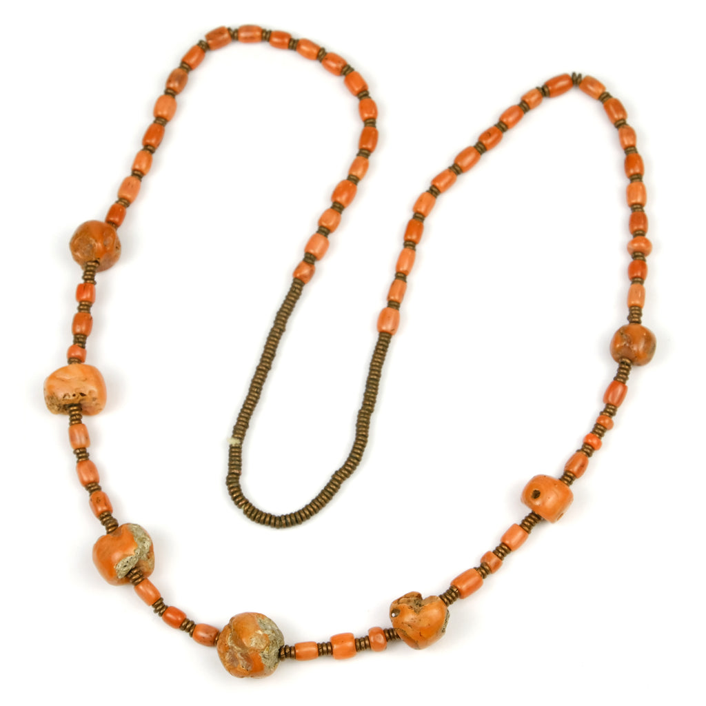 Antique Coral Beads with Copper Spacer Beads Necklace