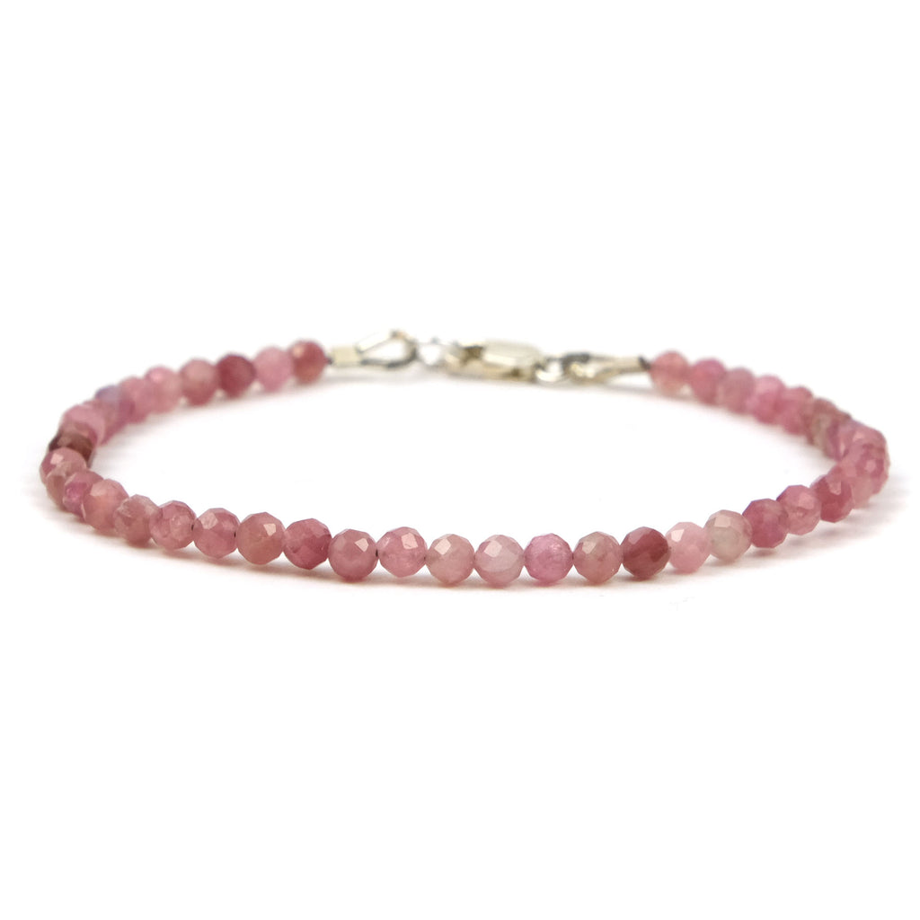 Pink Sapphire 3mm Faceted Round Bracelet with Sterling Silver Lobster Claw Clasp