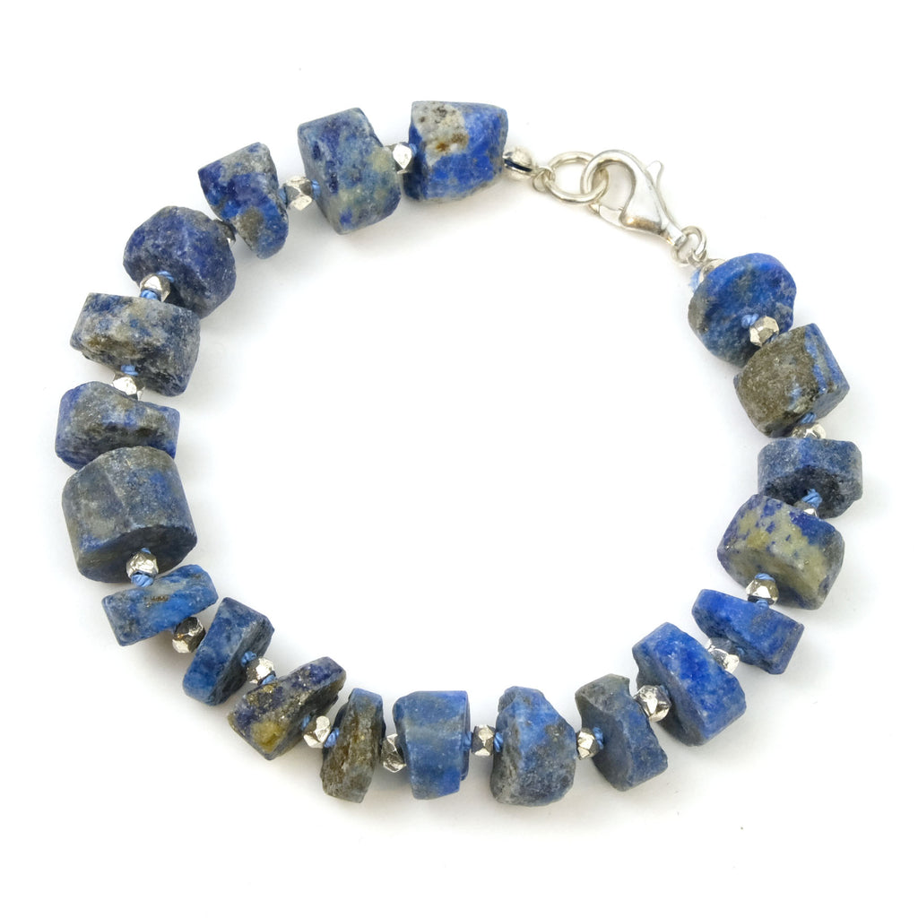 Lapis Lazuli (Matte) with Faceted Sterling Silver Accent Beads on Silk Cord and Sterling Silver Trigger Clasp