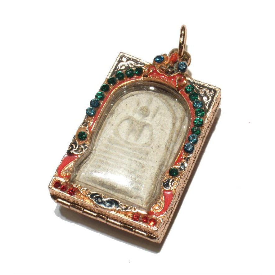 Meditating Buddha Amulet in Enameled Case with Crystals