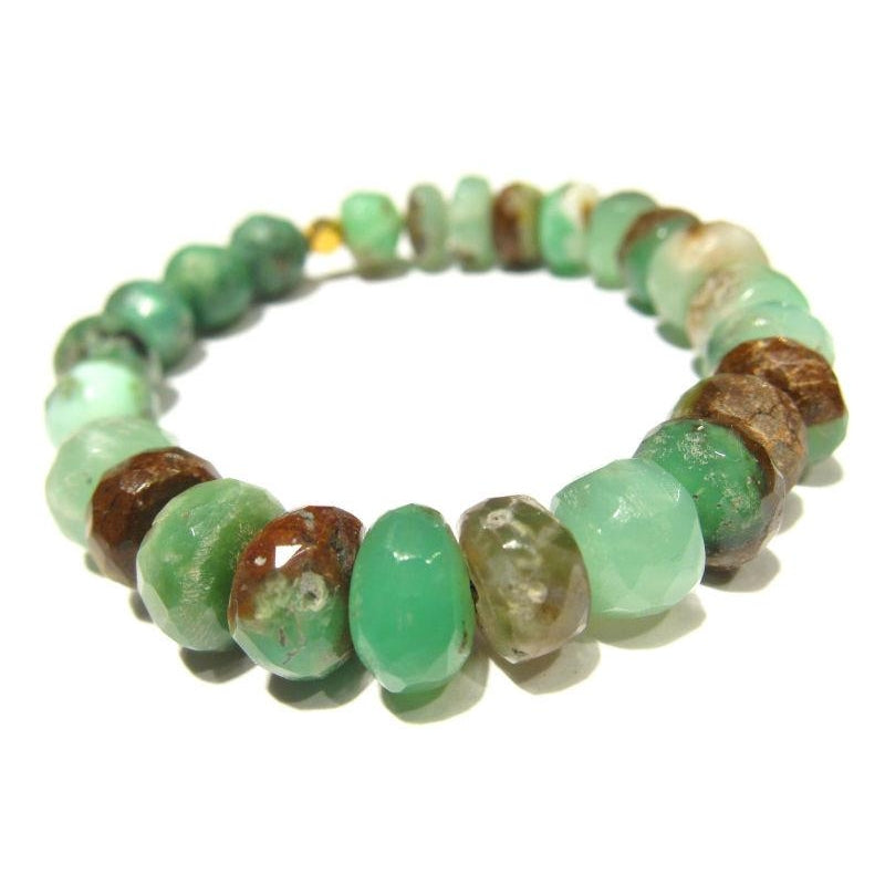 Chrysoprase and Gold Plated Beaded Bracelet on Elastic Cord