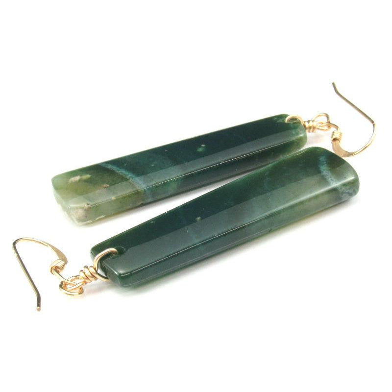 Moss Agate Earrings with Gold Filled French Ear Wires