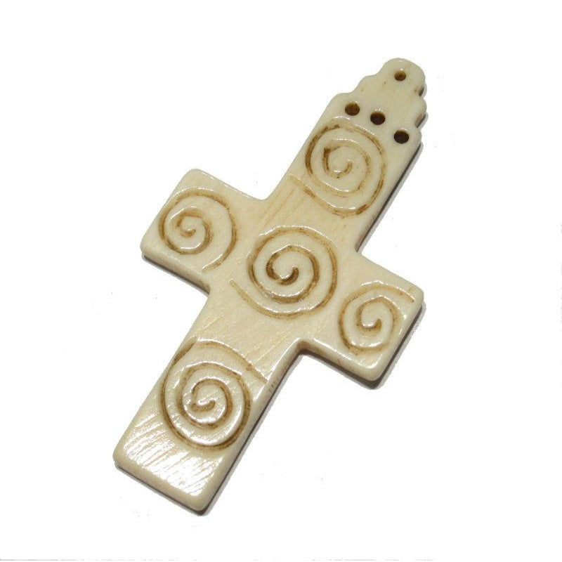 Ethiopian Coptic Style Cross Hand Carved Cow Bone Pendant 5