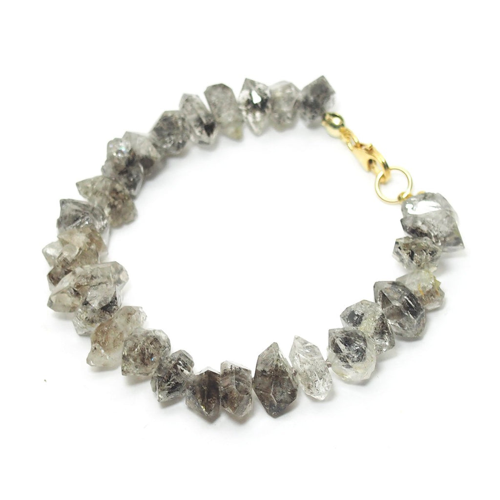Herkimer Diamond Faceted Nugget Knotted Bracelet with Gold Filled Trigger Clasp