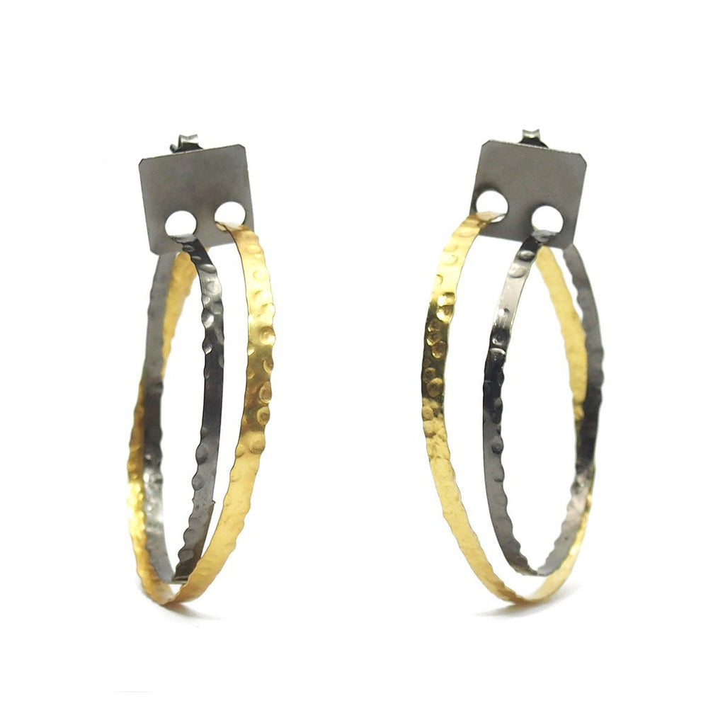 Gold Vermeil over Sterling Silver Hammered Double Hoop Earrings with Post