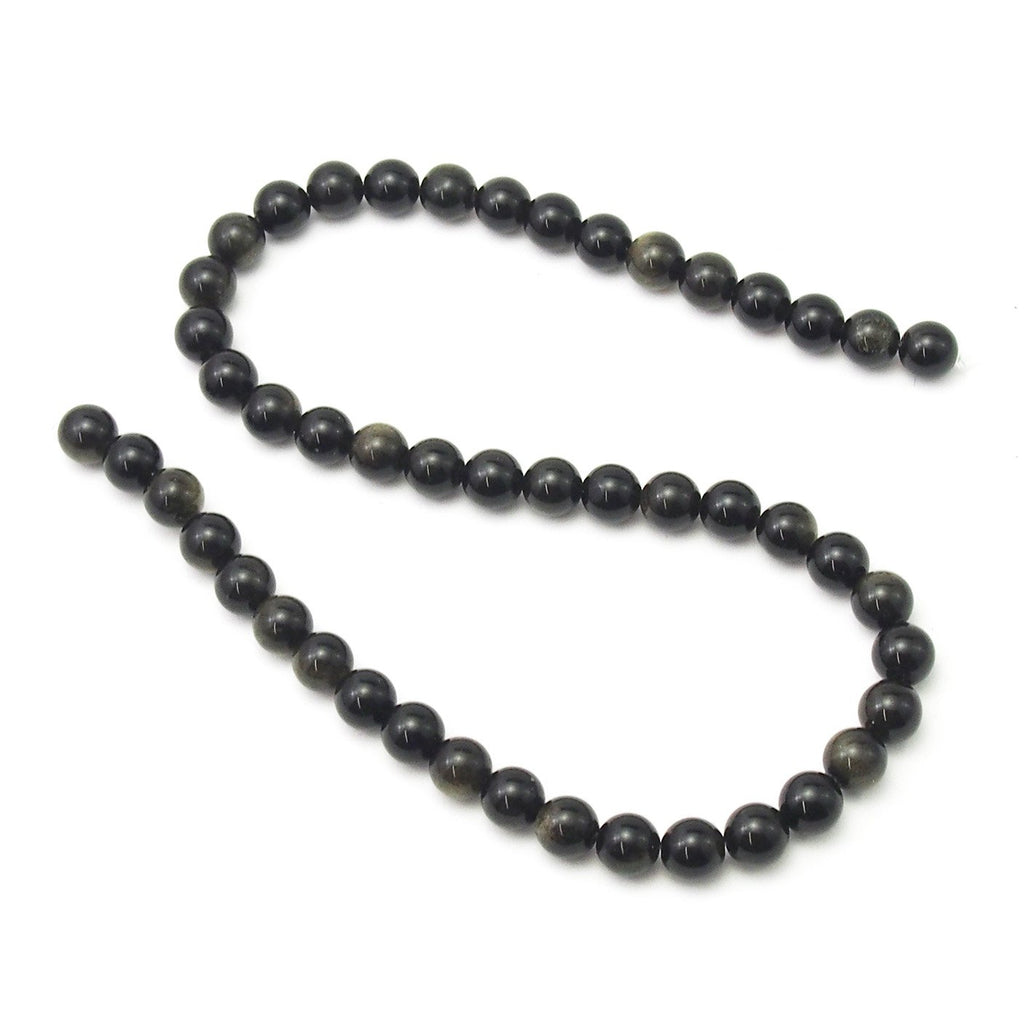 Obsidian Golden Smooth Rounds 8mm Strand