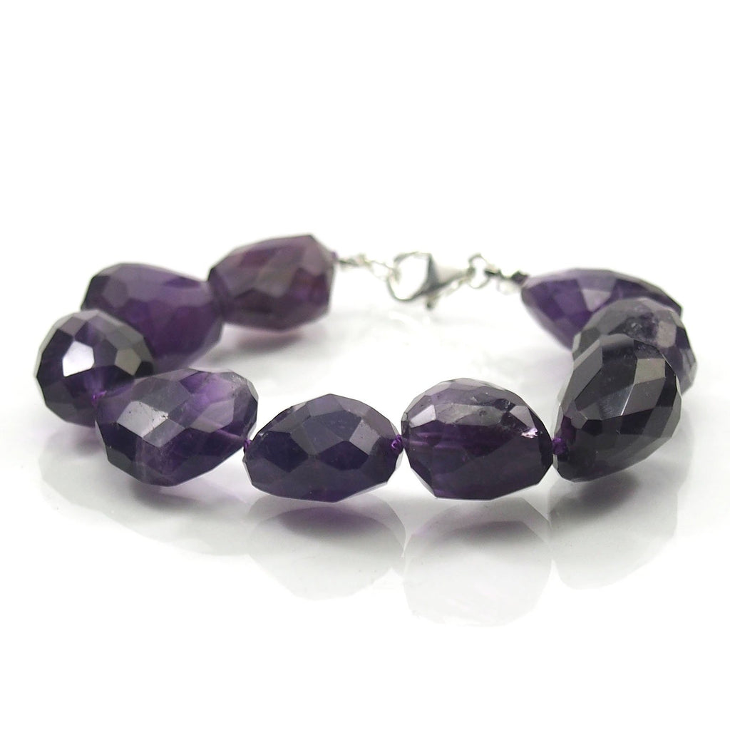 Faceted Amethyst Nugget Bracelet with Sterling Silver Trigger Clasp 15-17mm