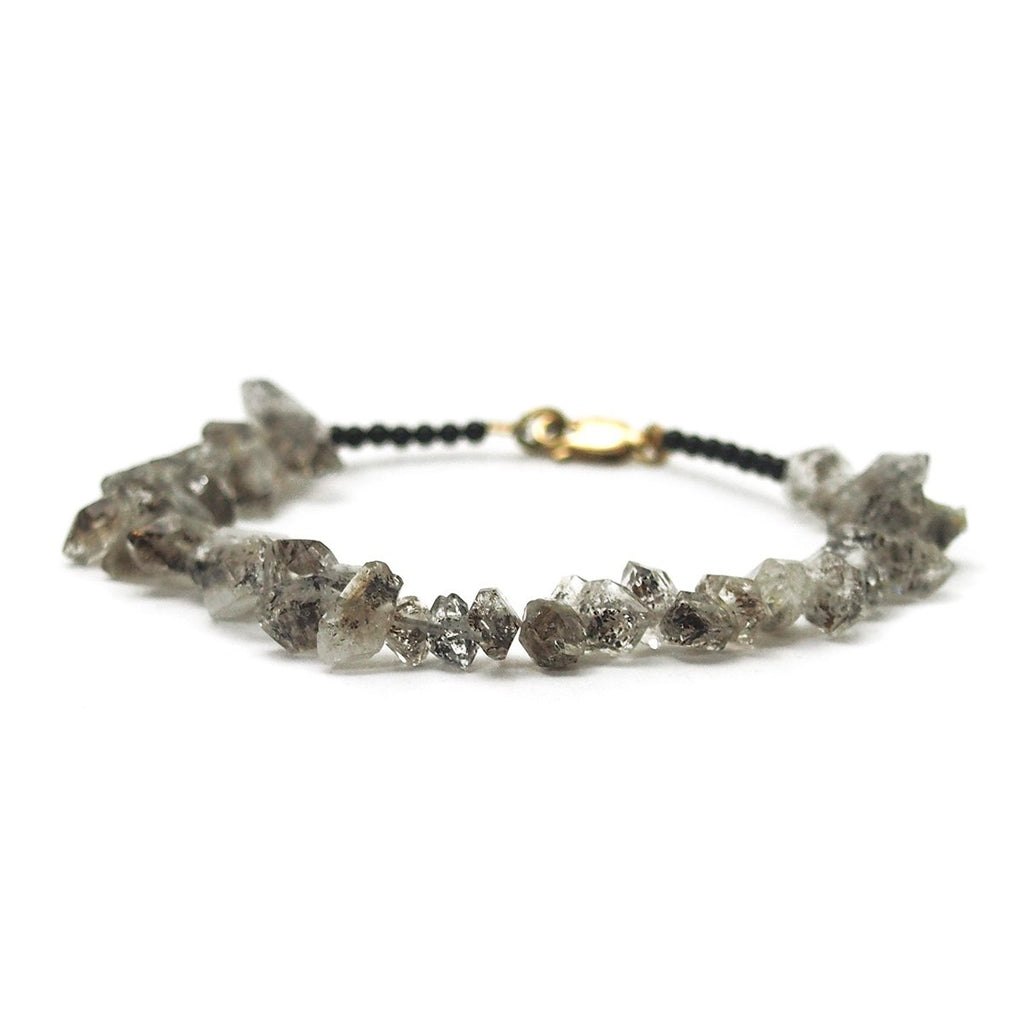 Herkimer Diamond Nuggets and Black Onyx Bracelet with Gold Filled Lobster Claw Clasp