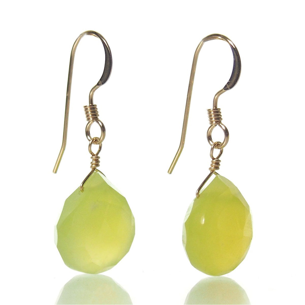 Green Apple Chalcedony Earrings with Gold Filled French Earwires